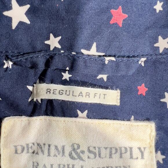 Denim & Supply Ralph Lauren Button Shirt Men XXL Reg Fit Red White Stars on Blue - Picture 6 of 12